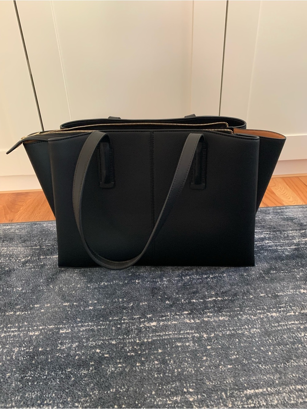 Paloma Black Tote by Freya: Structured Black Tote with Gold Zipper, Luxury vegan